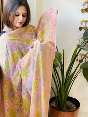 Multicolor Handwoven Banarasi Rangkhat Dupatta in Pure Georgette