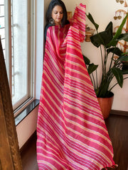 Peach, Coral Red Tussar Silk Leheriya Dupatta
