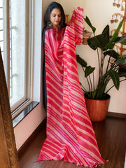 Peach, Coral Red Tussar Silk Leheriya Dupatta