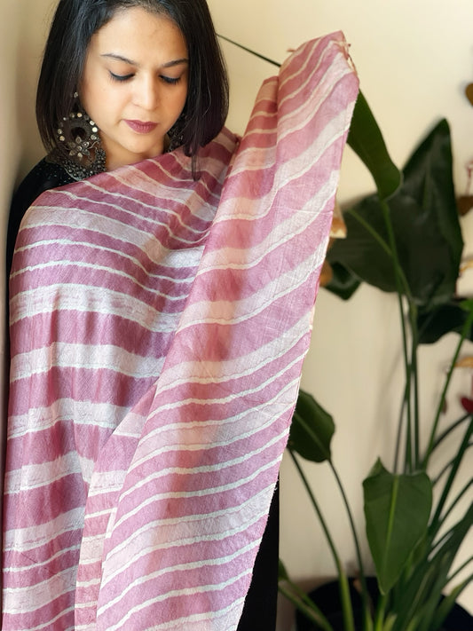 Mauve, Lite Pink Tussar Silk Leheriya Dupatta