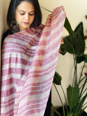 Mauve, Lite Pink Tussar Silk Leheriya Dupatta