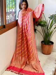 Pink, Peach Handwoven Banarasi Rangkhat Dupatta in Pure Georgette