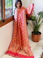 Pink, Peach Handwoven Banarasi Rangkhat Dupatta in Pure Georgette