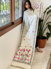 Off-White Handmade Kantha Dupatta in Pure Cotton