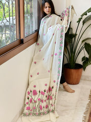 Off-White Handmade Kantha Dupatta in Pure Cotton