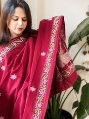 Maroon Handmade Kantha Dupatta in Pure Cotton