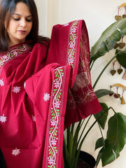 Maroon Handmade Kantha Dupatta in Pure Cotton