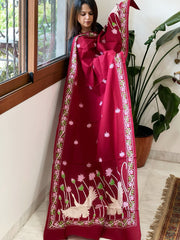 Maroon Handmade Kantha Dupatta in Pure Cotton
