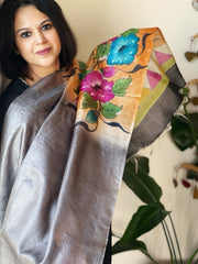 Handpainted Dupatta in Tussar Silk