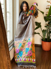 Handpainted Dupatta in Tussar Silk