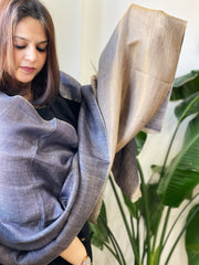 Charcoal Grey with Blue Pashmina Stole with Zari