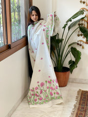 Off-White Handmade Kantha Dupatta in Pure Cotton