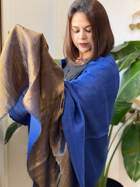 Electric Blue Pashmina Shawl with Zari