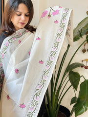 Off-White Handmade Kantha Dupatta in Pure Cotton
