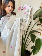 Off-White Handmade Kantha Dupatta in Pure Cotton