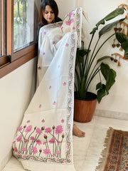 Off-White Handmade Kantha Dupatta in Pure Cotton
