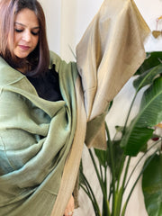 Green Pashmina Shawl with Zari