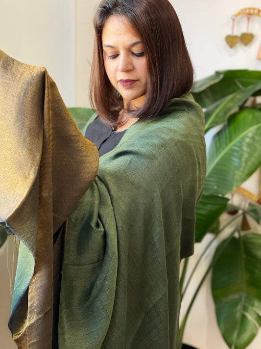 Green Pashmina Shawl with Zari