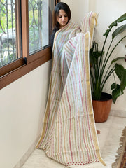 Off-White Handmade Kantha Dupatta in Pure Cotton