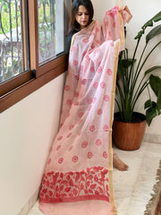 Pink Handmade Kantha Dupatta in Pure Cotton