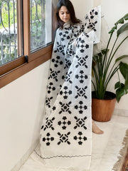 White Applique handwork Dupatta in Mul Chanderi