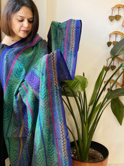 Blue Handmade Kantha Dupatta in Silk