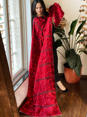 Red Handmade Jaal Phulkari Dupatta in Pure Chinon