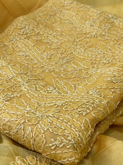 Yellow Suit Set with Lucknowi Handwork in Pure Tussar Silk