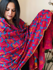 Handmade Bagh Phulkari Dupatta in Crepe