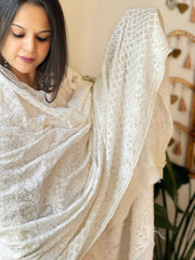 Off-White Lucknowi Handwork Dupatta in Pure Georgette