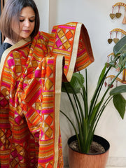 Mustard Designer Phulkari Dupatta in Khaddar Cotton