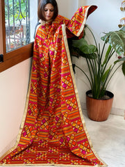 Deep Red Designer Phulkari Dupatta in Khaddar Cotton