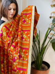 Haldi Yellow Designer Phulkari Dupatta in Khaddar Cotton