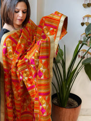 Haldi Yellow Designer Phulkari Dupatta in Khaddar Cotton