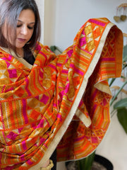Haldi Yellow Designer Phulkari Dupatta in Khaddar Cotton