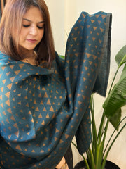 Teal Blue Pashmina Stole with Zari