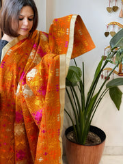 Mustard Designer Phulkari Dupatta in Khaddar Cotton
