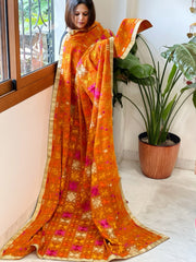 Mustard Designer Phulkari Dupatta in Khaddar Cotton