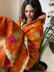 Mustard Designer Phulkari Dupatta in Khaddar Cotton