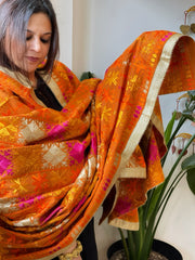 Mustard Designer Phulkari Dupatta in Khaddar Cotton