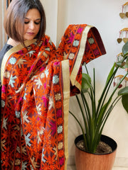 Cola Brown Designer Phulkari Dupatta in Khaddar Cotton