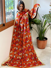 Cola Brown Designer Phulkari Dupatta in Khaddar Cotton