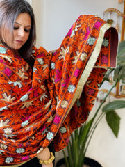 Cola Brown Designer Phulkari Dupatta in Khaddar Cotton