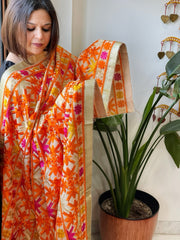 Ivory Designer Phulkari Dupatta in Khaddar Cotton