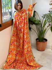 Ivory Designer Phulkari Dupatta in Khaddar Cotton