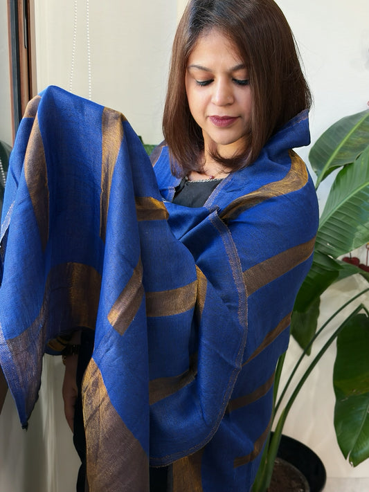 Royal Blue Pashmina Stole with Zari