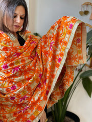 Ivory Designer Phulkari Dupatta in Khaddar Cotton