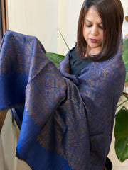 Royal Blue Pashmina Shawl with Zari