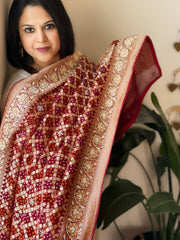 Maroon Handwoven NeemZari Bareek Bandhani with Dabka Handwork in Pure Georgette