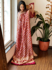 Maroon Handwoven NeemZari Bareek Bandhani with Dabka Handwork in Pure Georgette